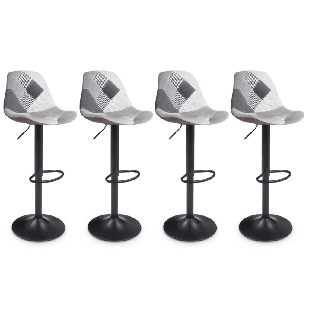 IDMarket - Lote de 4 taburetes de bar KARL patchwork negro, gris y blanco con patas negras
