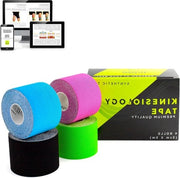 Nastro di Kinesiologia Idrorepellente 4 Pack - Toepassazioni in Olanda - Sintetico - Impermeabile all'Acqua e al Sudore - Kinesio 5cm x 5m