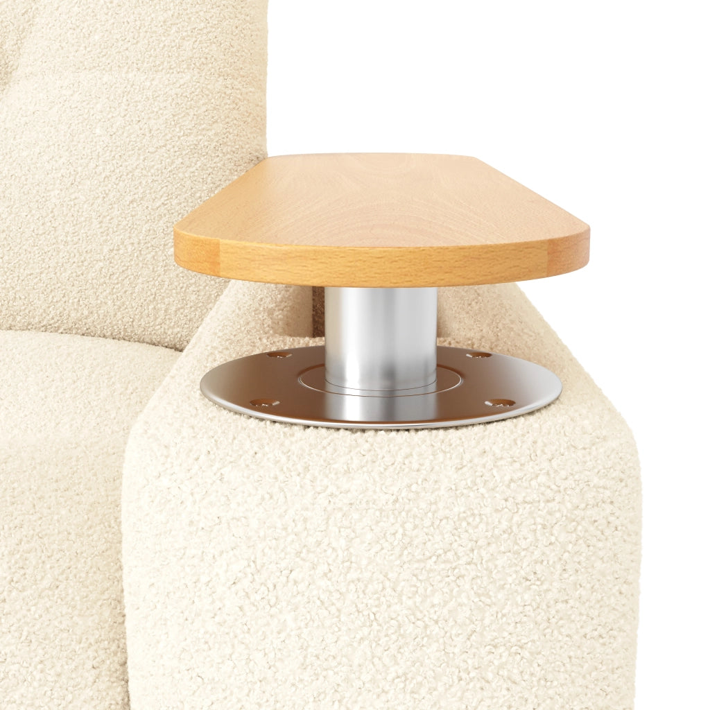 Divano modulare 2-3 posti in teddy, con contenitore, tavolino integrato e poggiatesta, Beige