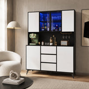 Credenza alta 120x40x160 cm con vetrina LED regolabile via app; 3 cassetti; bianco e nero