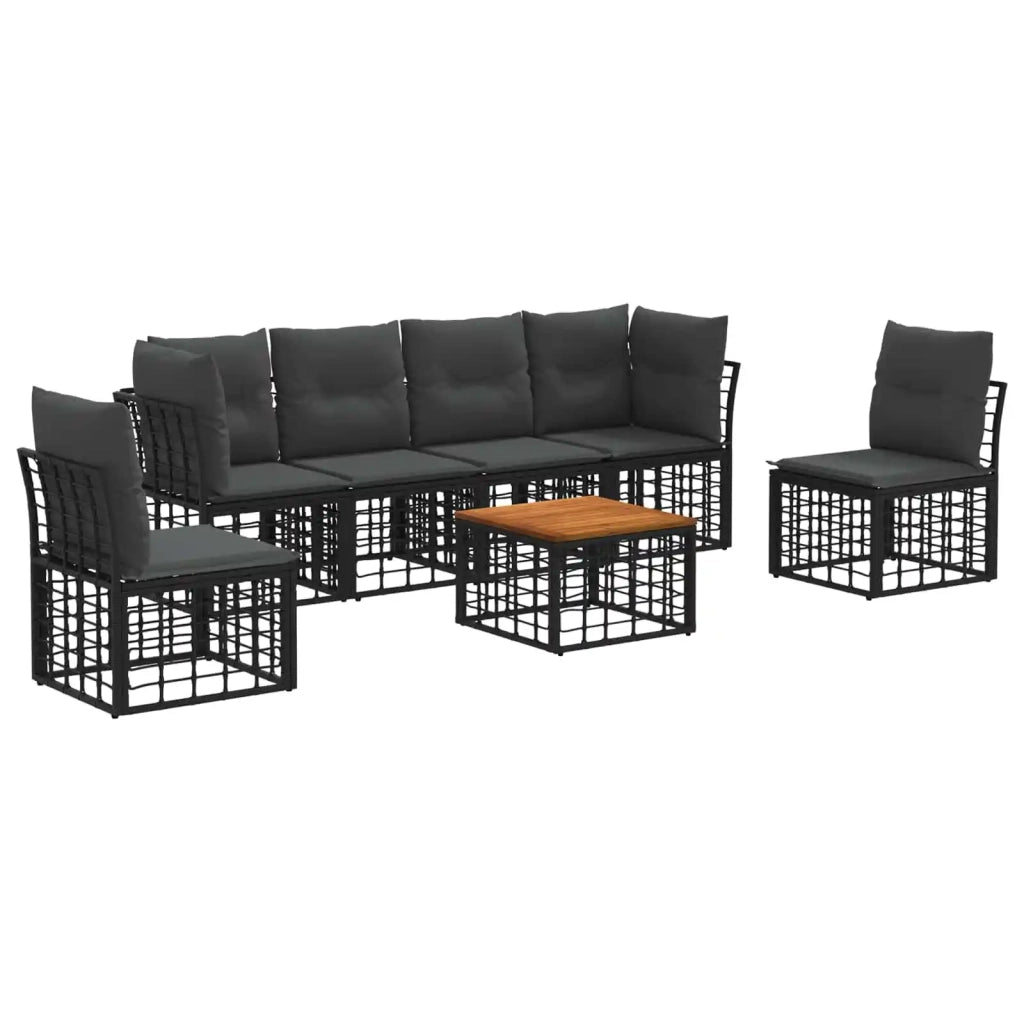 Set di divani da esterno 7 pcs Nero e Grigio scuro Poliestere
