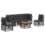 Set di divani da esterno 7 pcs Nero e Grigio scuro Poliestere
