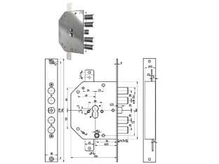 SERRATURA TRIPLICE APPLICARE C/SCROCCO CIL. EUROP. BLIND. 2155PEN N/FL  mm.60 SX (2155PEN11N/FL)    CR