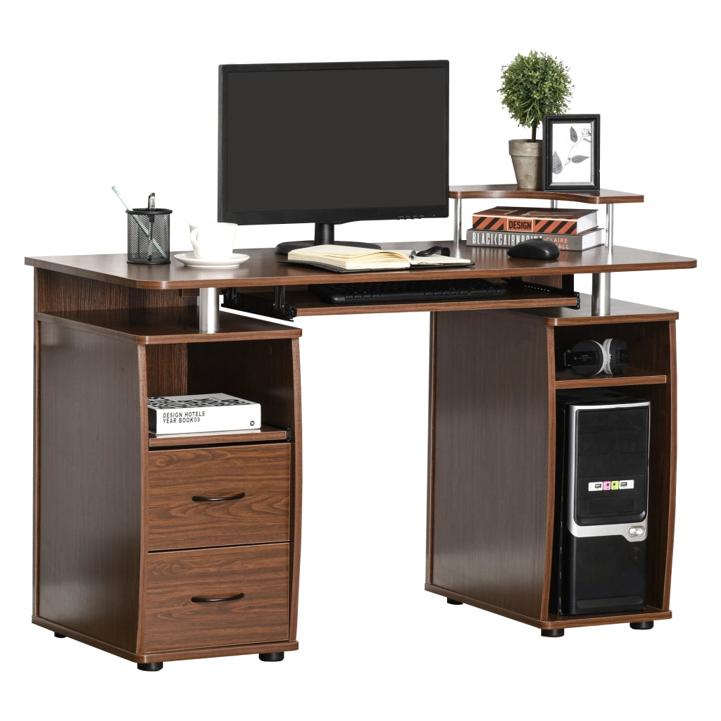 Scrivania per Computer con 2 Cassetti, Ripiani e Supporto Monitor ¨C Zephmum ¨C 120x55x85 cm Marrone