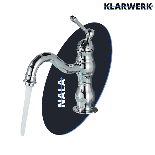 NALA | Rubinetto da bagno basso vintage Gastro cromato lucido |. Rubinetto per lavabo retrò premium in acciaio inossidabile piccolo |