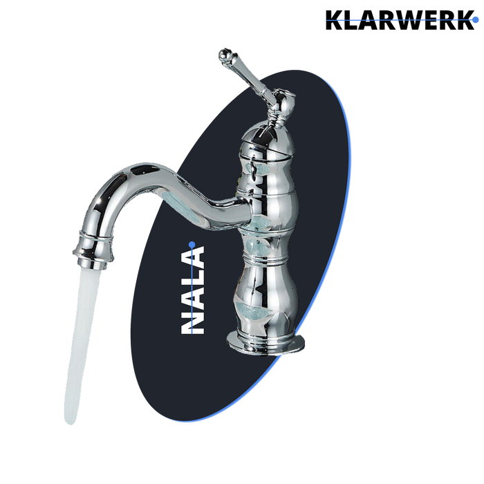 NALA | Rubinetto da bagno basso vintage Gastro cromato lucido |. Rubinetto per lavabo retrò premium in acciaio inossidabile piccolo |