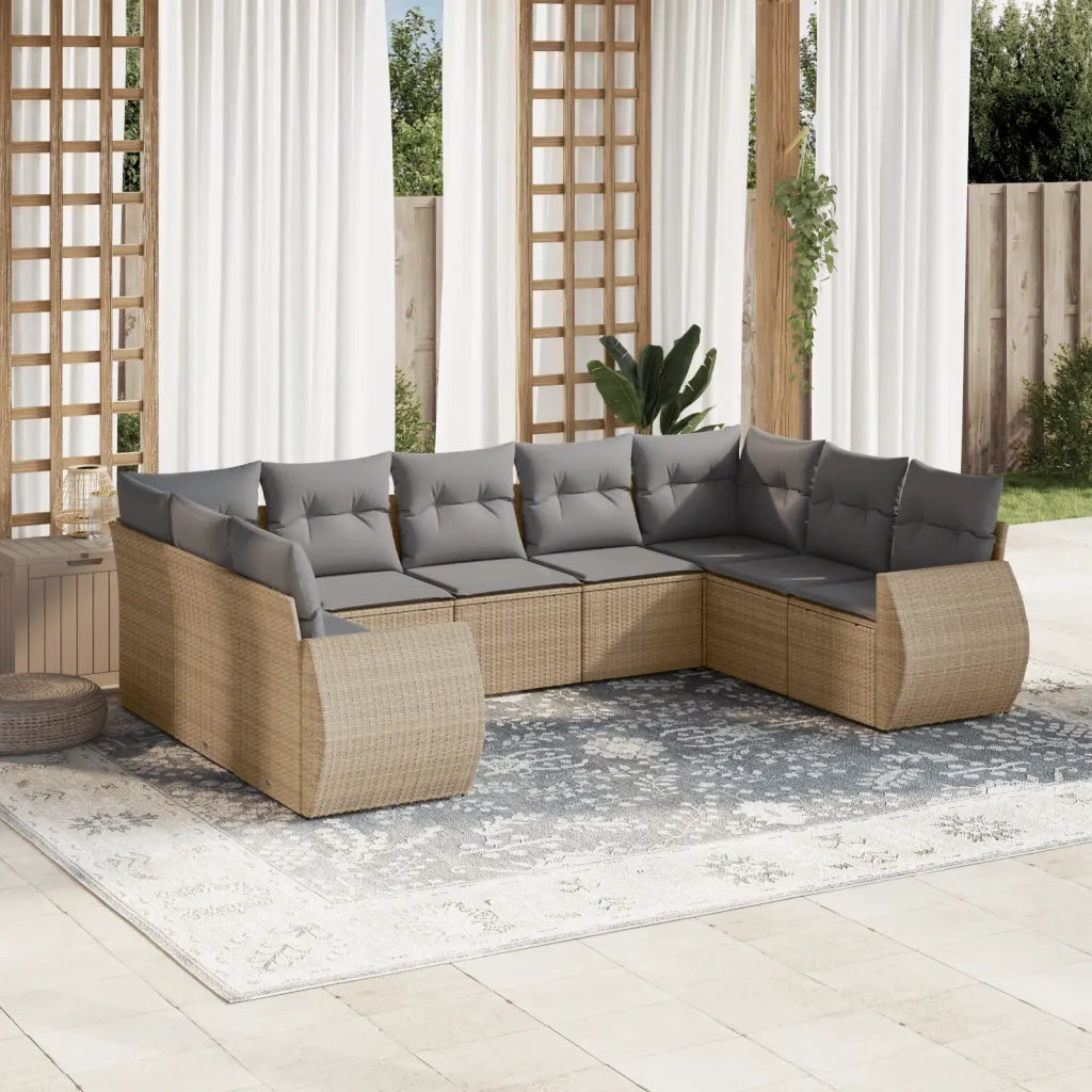 Set Divano da Giardino 9 pz con Cuscini Beige in Polyrattan 3221798