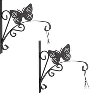Set di 2 Plantenhaak met vlinder - Montaggio a parete - 30 x 29,5 x 2 cm - Hanger per fiori - Esterno e interno - Ferro - Nero