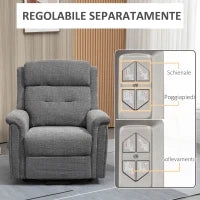Poltrona Relax Alzapersona Reclinabile con Poggiapiedi, Rivestimento in Tessuto Grigio