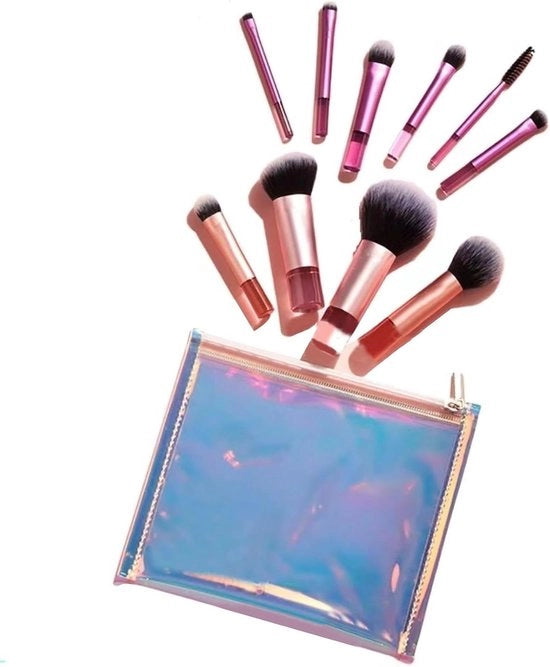 Set di pennelli per trucco mini con setole morbide a setole di velluto e imballaggio portatile per accessori per il trucco portatili.