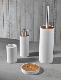 Set 4 Accessori da Bagno in Resina TFT Accessories Bianco Rigato e Bambù