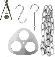Accessori per barbecue a campeggio con catena e gancio - Piattaforma e vassoio per il fuoco con anello di sostegno - Tripode per fuoco di campeggio in acciaio inossidabile - Stativo per fuoco di campeggio portatile con 4 ganci