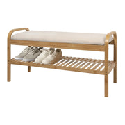 Trade Shop - Panca Con Scarpiera In Bamboo 2in1 Multifunzionale H45x90x34cm Ingresso Camera Corridoio -