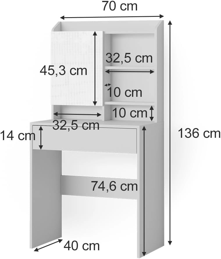 Vicco Tavolo da toeletta Laura, Bianco, 70 cm, Luce integrata – non è necessaria una lampada da tavolo aggiuntiva