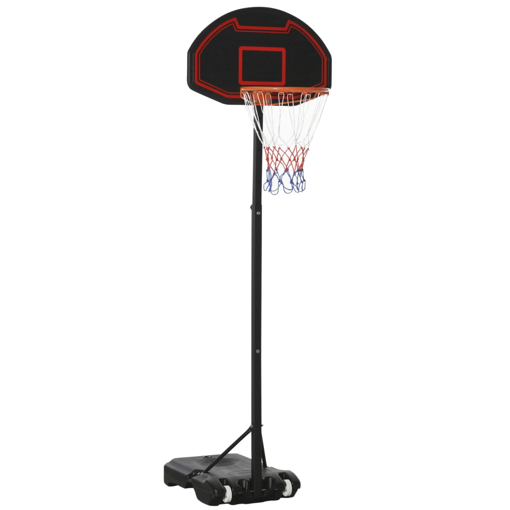 Canestro da basket regolabile con supporto, ruote e struttura in acciaio, nero