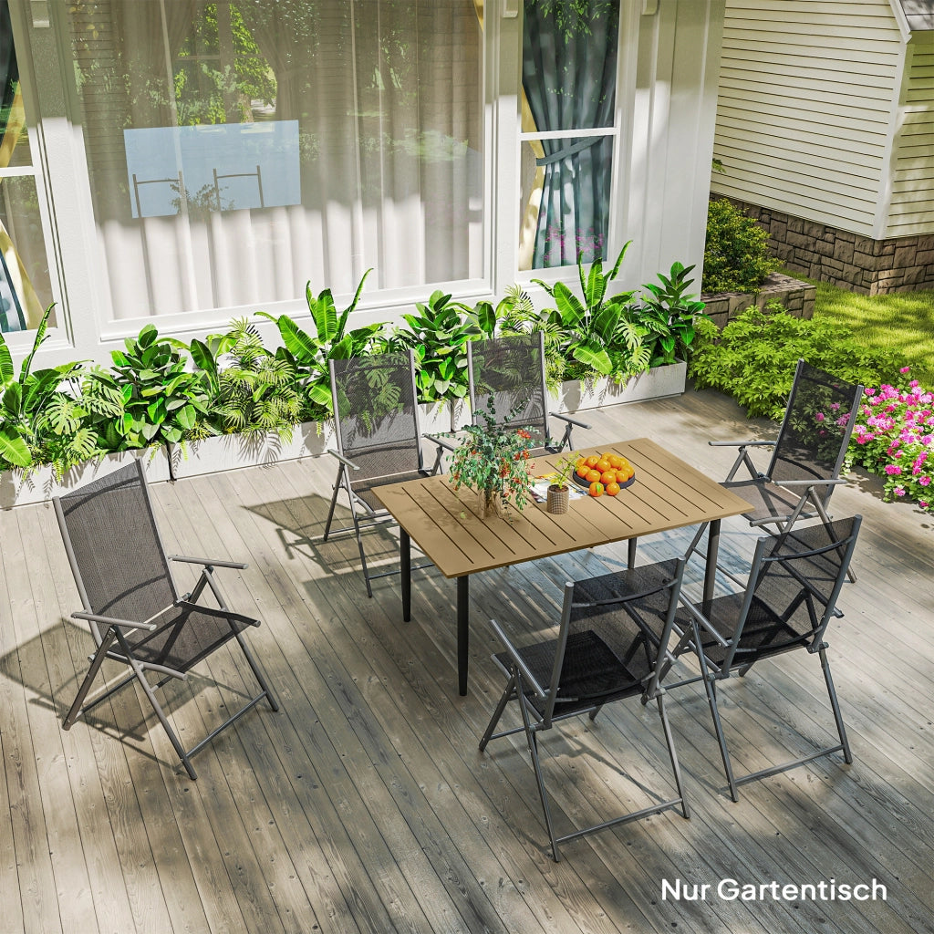 Tavolo da giardino 150x90cm; tavolo da balcone in acciaio impermeabile; tavolo balcone con foro per ombrello marrone