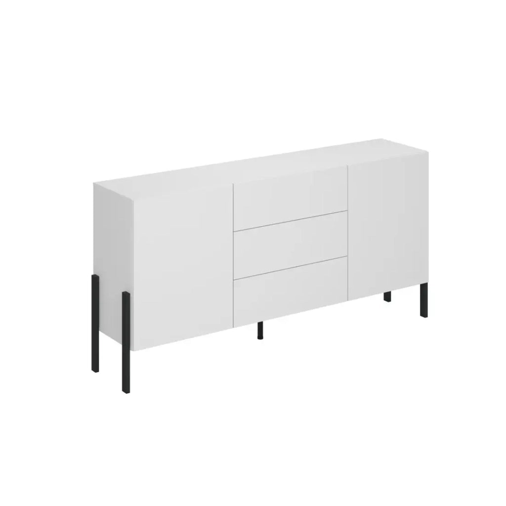 Pack salotto SALMA – Mobile TV, buffet 2 porte & 3 cassetti e armadio bianco super opaco & nero opaco