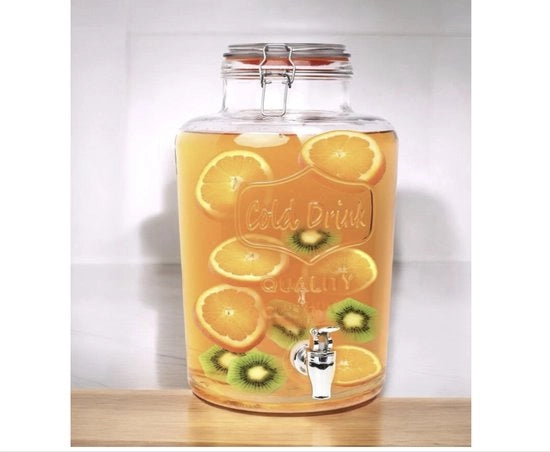 Dispensatore di bevande, rubinetto con bottiglia, vaso con rubinetto, look Weck, bicchieri per bevande, cocktail drink pot, 7,5 litri