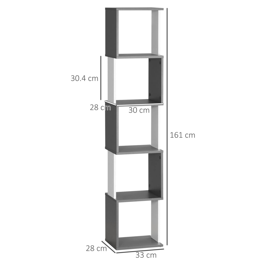 EasyComfort Libreria Moderna Salvaspazio a 5 Ripiani in Legno, 33x28x161cm, Grigio e Bianco