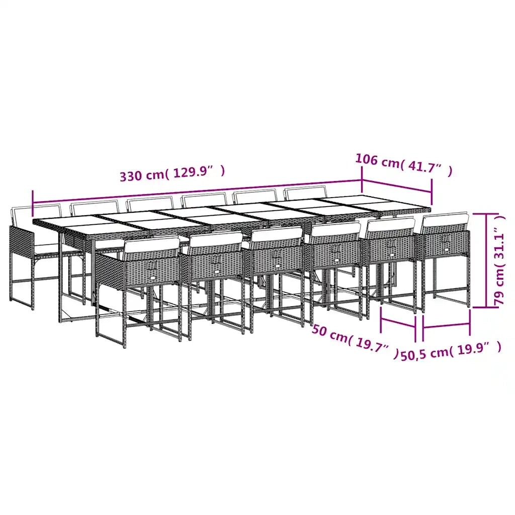 Set da Pranzo da Giardino 13 pz con Cuscini Beige in Polyrattan