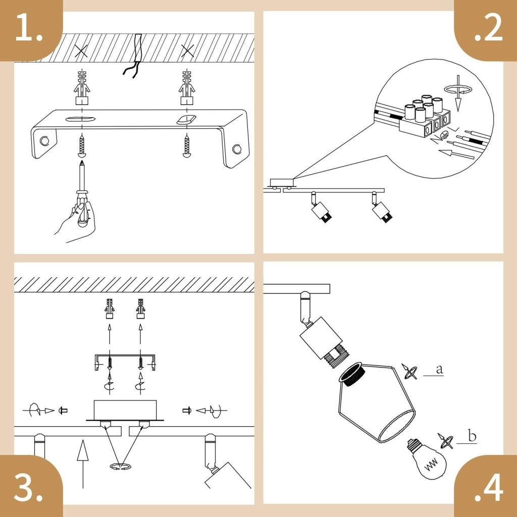 ZMH Faretto da soffitto neri 4 luci E14 metallo orientabili 350° industriali per corridoio soggiorno