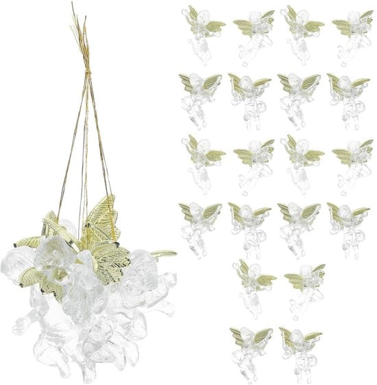 Decorazioni per albero di Natale 24 pezzi - Mini vetrina trasparente - Angeli appesi - Decorazione per albero di Natale - Arte vetrata - 6 cm Altezza - Decorazione per Natale