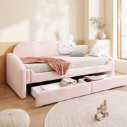 DESMIU Letto per bambini 90 × 200 cm con 2 cassetti, LED e cuscino coniglio, senza materasso, in velluto, rosa