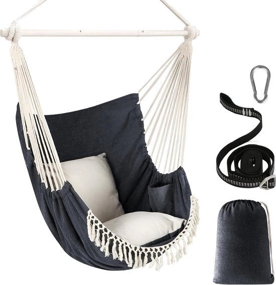 Sedia a Sospensione con 2 Cuscini - Acciaio Inossidabile Duro - Portatile con Tasca Laterale - Grande Disegno a Maglia per Comfort - Utilizzo Indoor Outdoor