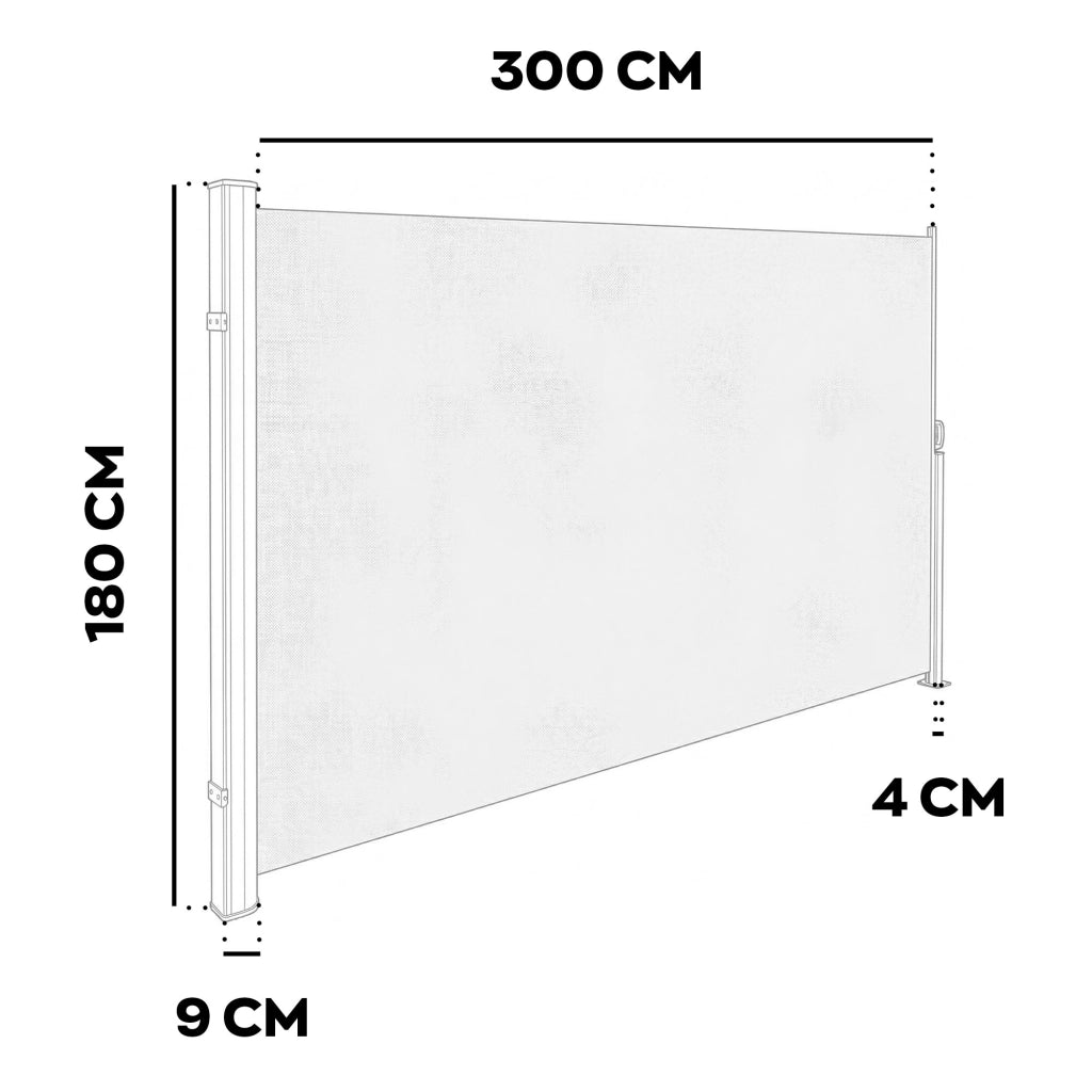 Tenda laterale 300x180H cm. Separè frangivento con sistema di riavvolgimento automatico. Telaio in Alluminio. Colore Grigio antracite.