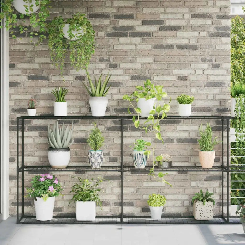 Supporto per piante | Sostegno per piante a 3 livelli Nero 400 x 32 x 104 cm Acciaio