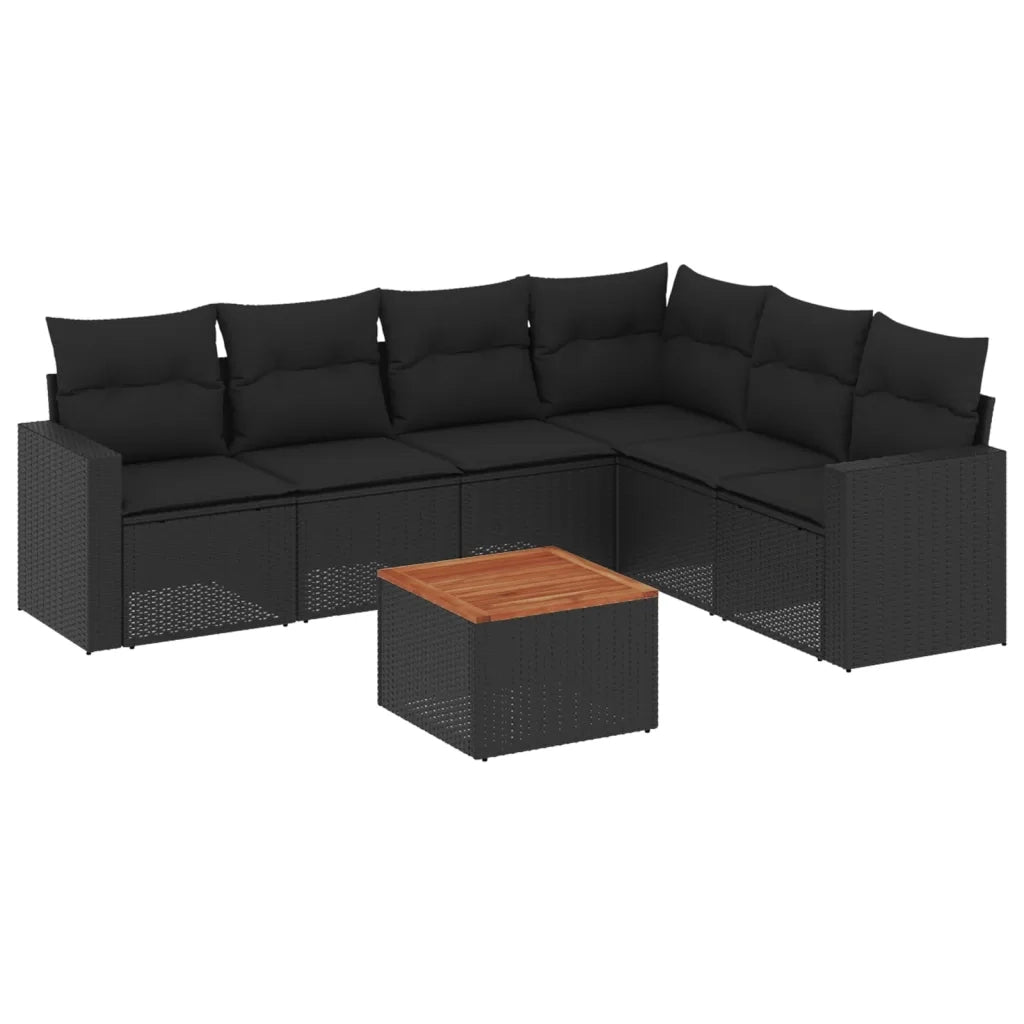 Set Divani da Giardino con Cuscini 7pz Nero Polyrattan