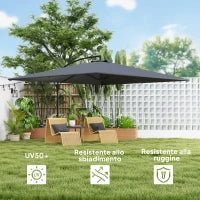 Ombrellone da Giardino a Braccio 2.8x3.8 m Girevole a 360° e Inclinabile, Apertura a Manovella, Grigio