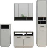 Set di mobili da bagno Beatrice, Grigio, 80 cm, composto da mobile lavabo, pensile a specchio, colonna e base media