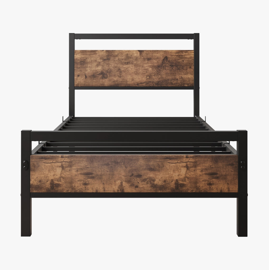 Letto singolo 90x200 cm in metallo e MDF con rete a doghe