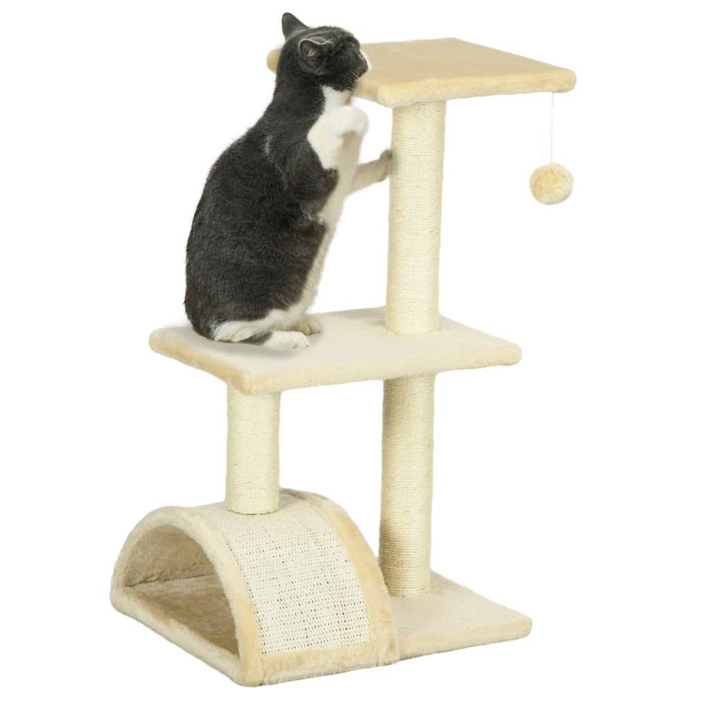 Tiragraffi per Gatti Albero a 3 Livelli 40x35x72 cm in Peluche e Sisal Crema
