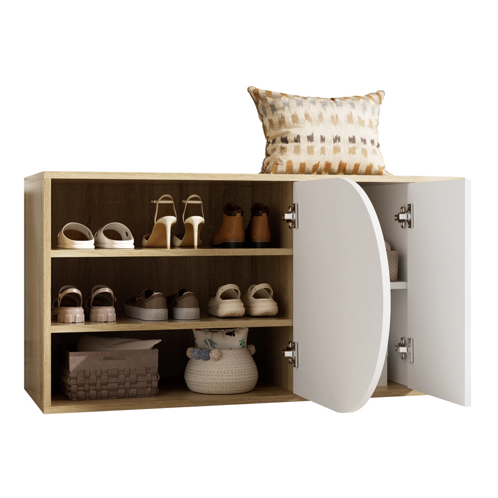 SCARPIERA 104x37x50 cm Bianco e effetto legno con ante lucide push-to-open