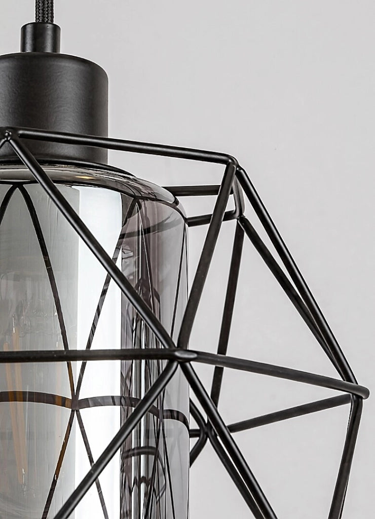 Lampadario industriale Emrys nero vetro fumé 3xE27 Rabalux