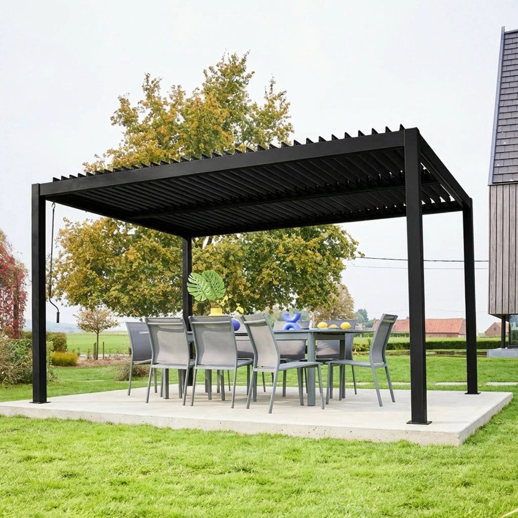 Pergola bioclimatica 3x4m in alluminio e acciaio, lamelle orientabili