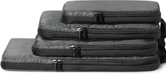 Set di Organizzatore di Spazio per Bagagli 4-Delig – Cubi di Peso Leggero con Cerniera – Risparmio di Spazio – Organizzatore di Viaggio per Abbigliamento – Grigio