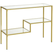 CONSOLLE DA INGRESSO A 3 RIPIANI IN ACCIAIO E VETRO TEMPERATO 100X32X76 CM ORO