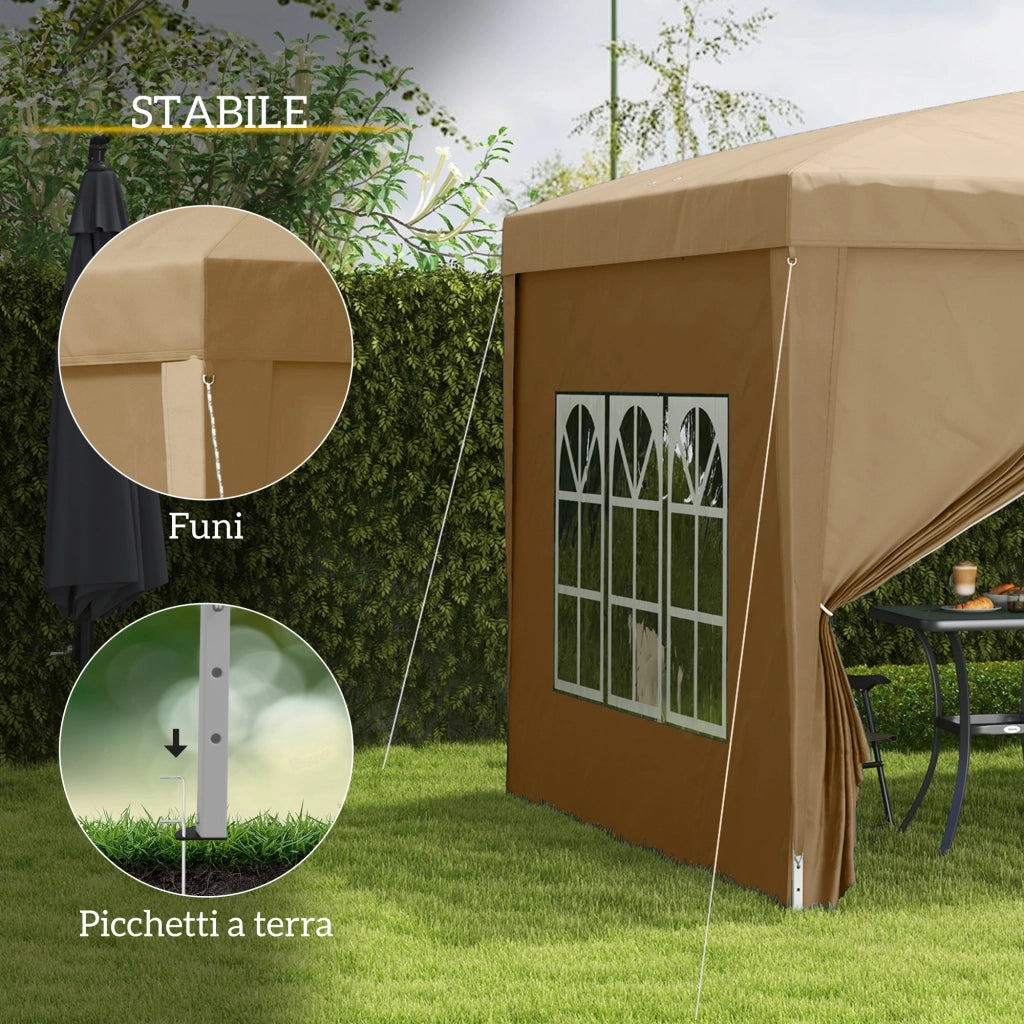 Gazebo da Esterno 3x3 m Pieghevole con 4 Pannelli Laterali in Acciaio e Tessuto Oxford Cachi