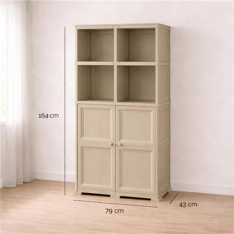 ARMADIO 2 MODULI CHIUSI CON 2 SCAFFALI 79X43X164 CM, MOBILE CONTENITORE MULTIUSO PER SALOTTO, PERGOLATO E BALCONE COPERTO, DESIGN CLASSICO EFFETTO LEGNO