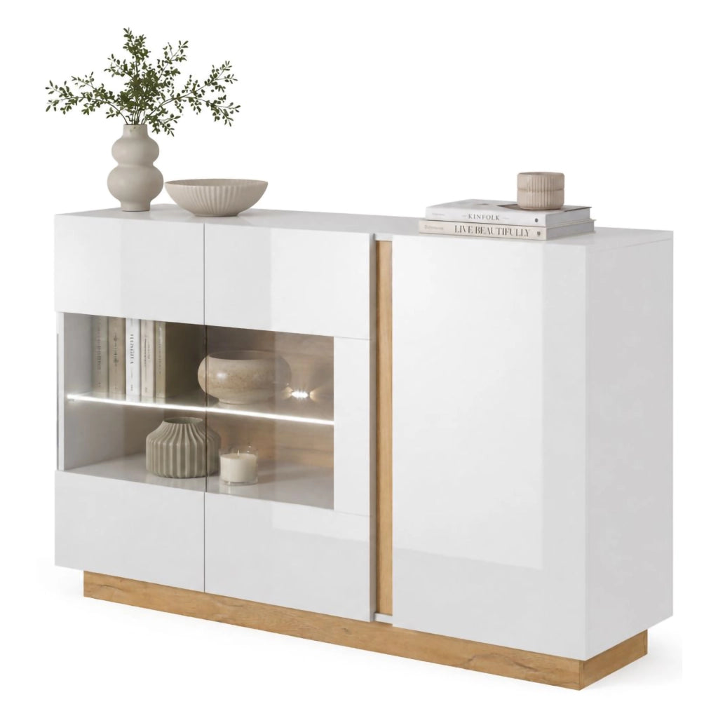 Madia Haka, Credenza 3 Ripiani, 138x40x91h cm Bianco Lucido