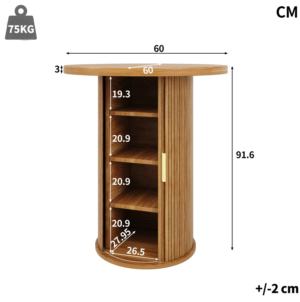 Tavolo bar rotondo con mobile a 4 ripiani; MDF e metallo; 60 x 60 x 91;6 cm; legno