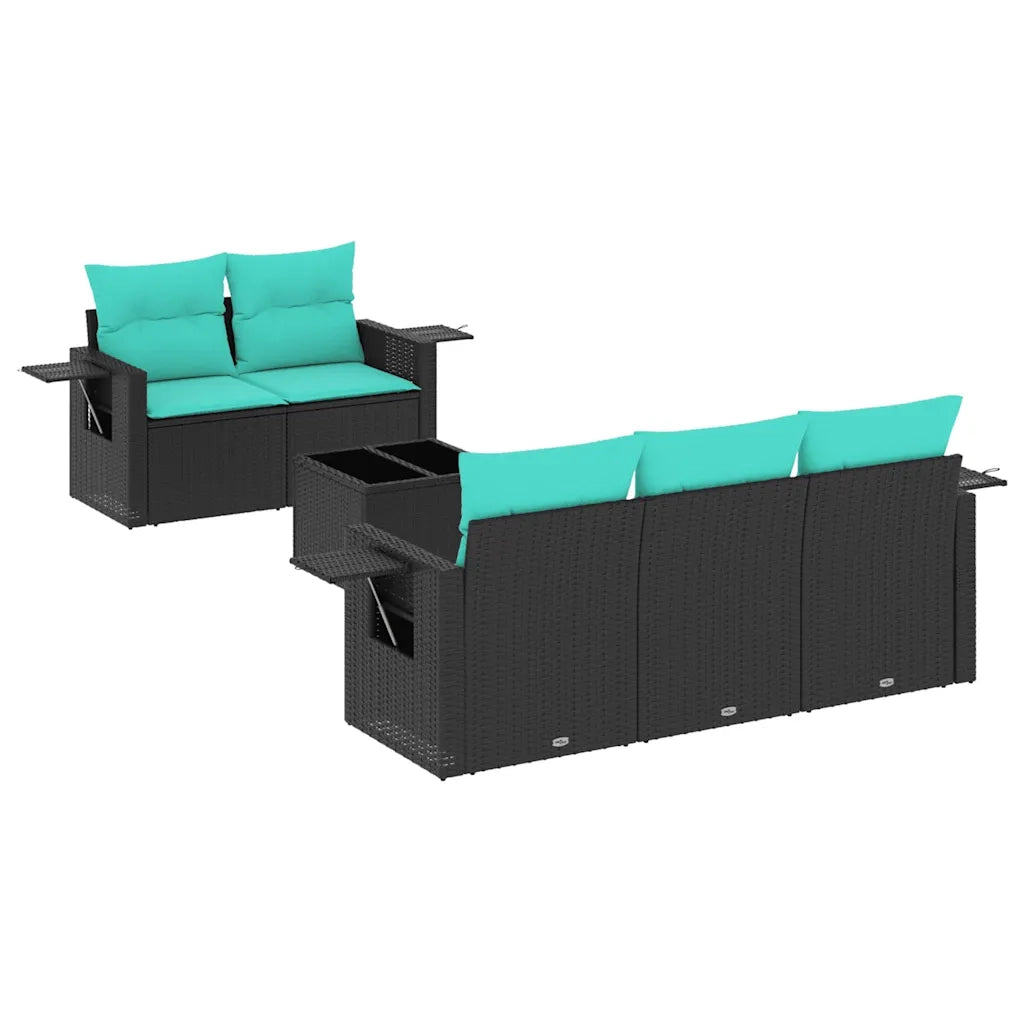 Set Divani da Giardino 6 pz con Cuscini Nero in Polyrattan 3219896