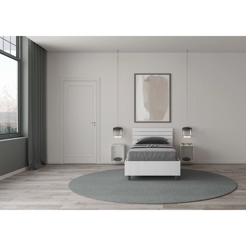 Letto Singolo 80x200 cm testata inclinata con doghe Ankel - Senza rete,Bianco Frassino