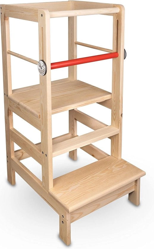 Tavolo Educativo e Aiutante Cucina per Bambini da 12 Mesi - 3 Livelli di Altezza 17/32/45 cm - Sicurezza Aggiuntiva - Legno
