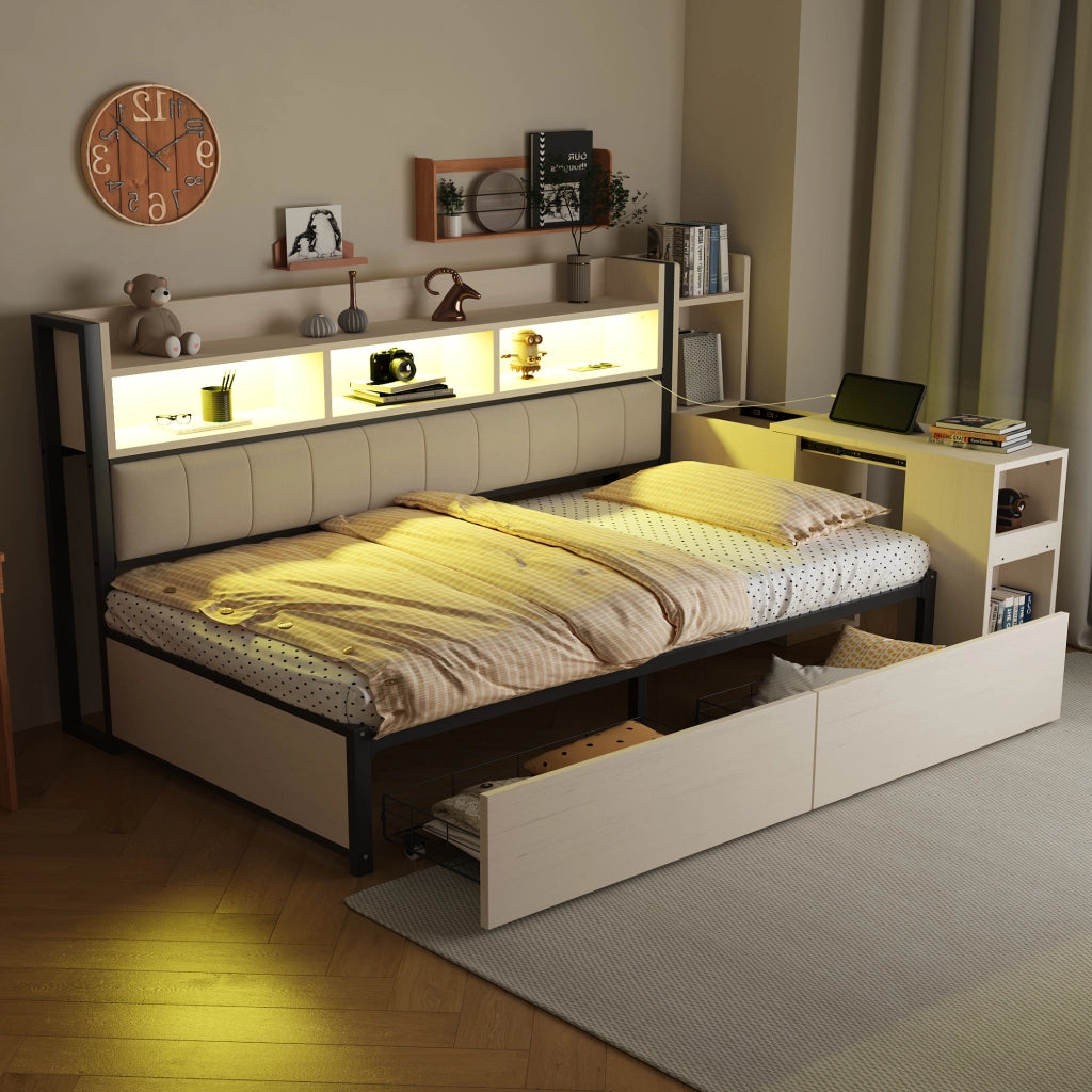 Letto sofà con scrivania estraibile metallo legno 90x200 cm