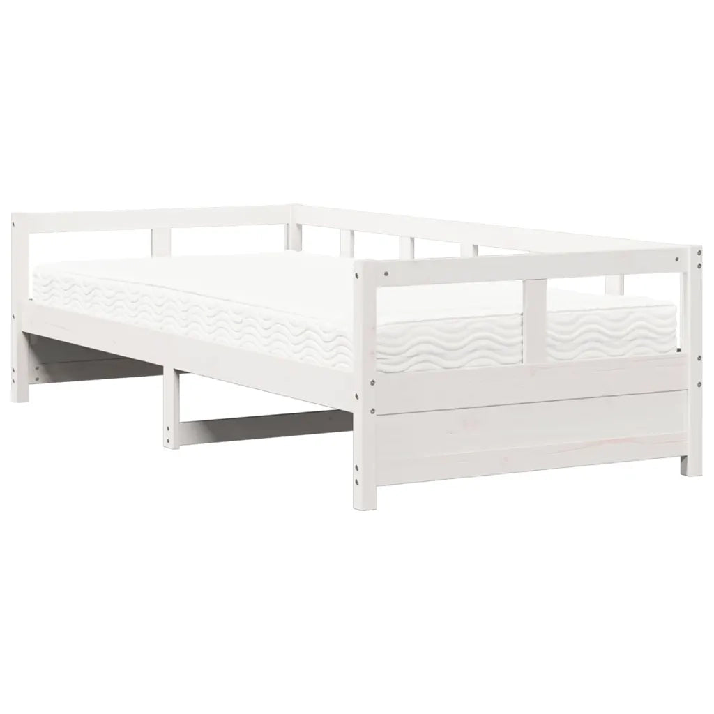 Dormeuse con Materasso-Divano Letto Bianca 90x200 cm Legno Massello Pino 772957