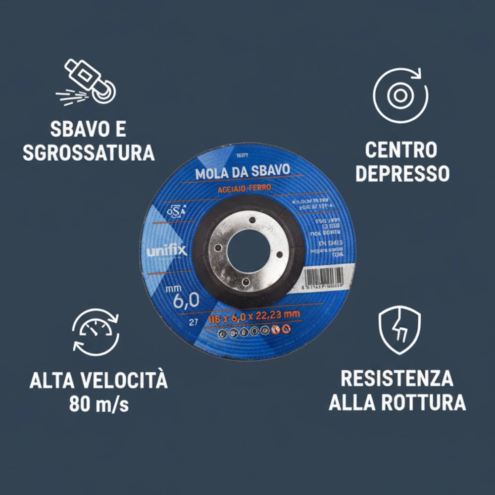 Mole da sbavo in acciaio per lavorazioni professionali Ø115 x 6,0 x 22 mm